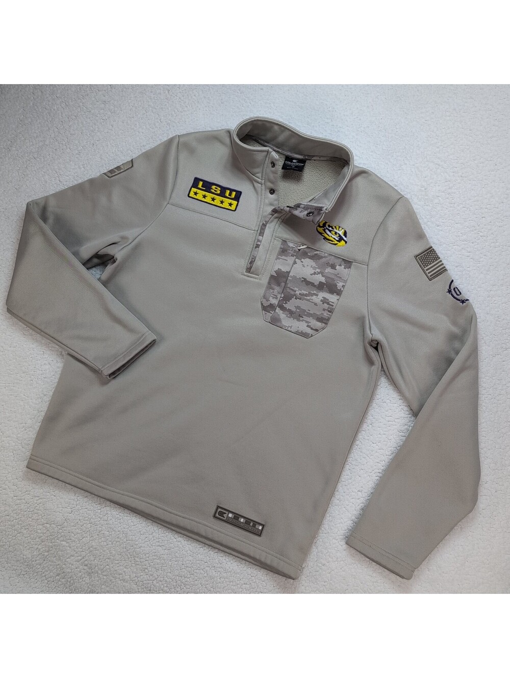 LSU Tigers Camo Pullover Men's M Battalion USA Flag Colosseum Athletics OHT